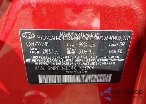 2019 Hyundai Elantra Value Edition from USA, damaged, VIN 5NPD84LF4KH423204
